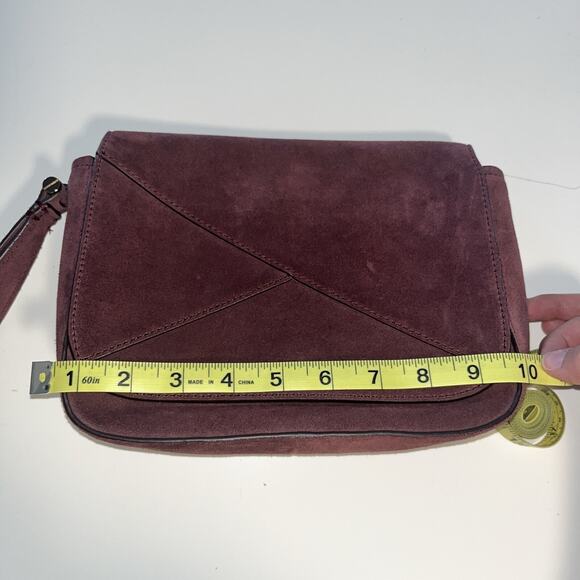 Kenneth Cole Genuine Leather Suede Crossbody Bag Purple long Copper Chain - Picture 3 of 10